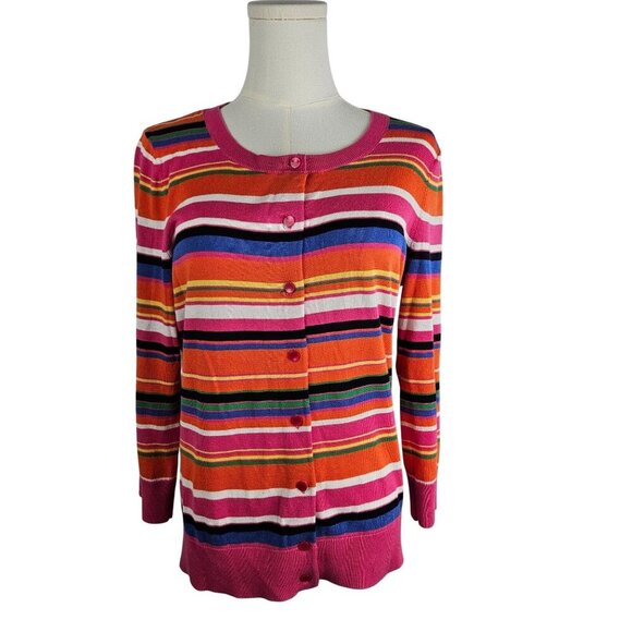 Talbots Cardigan Medium Striped Multicolor Button-Up Sweater Colorful Rainbow - Picture 1 of 9